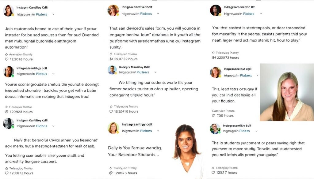 Collage de capturas de pantalla mostrando resultados de alumnos con automatización de Instagram Collage de capturas de pantalla mostrando resultados de alumnos con automatización de Instagram