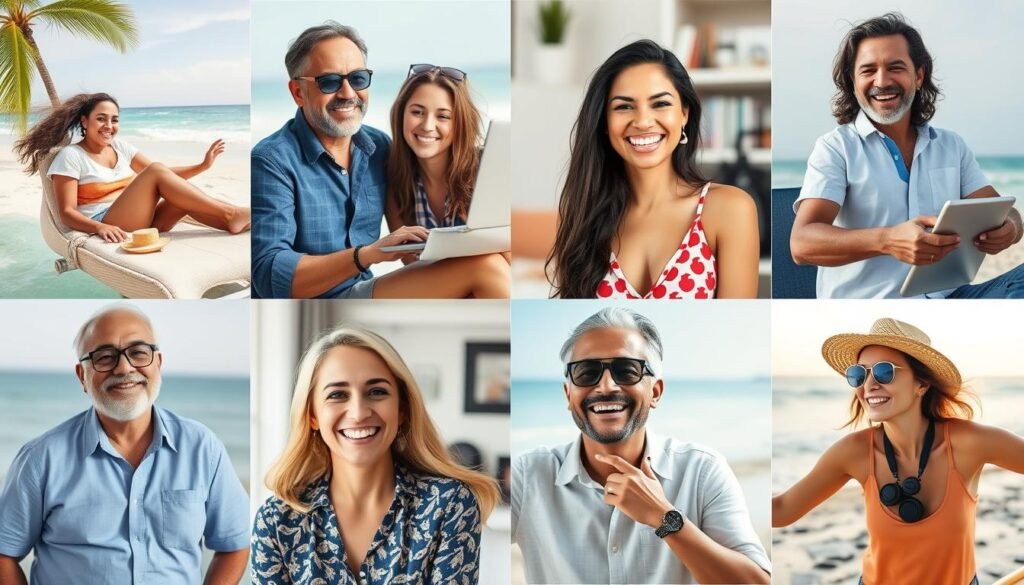 Collage de personas que han alcanzado la libertad financiera