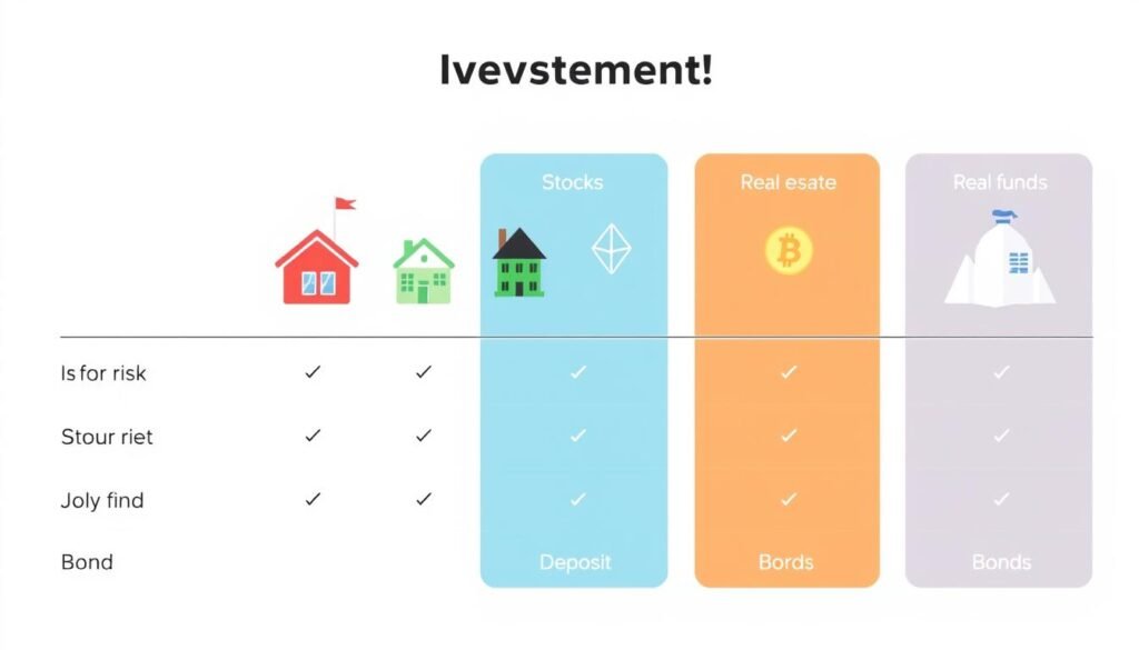Comparativa visual de diferentes opciones de inversión donde invertir dinero