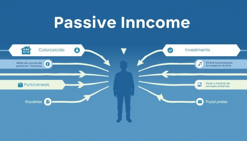 Diagrama de múltiples fuentes de ingresos fluyendo hacia una persona