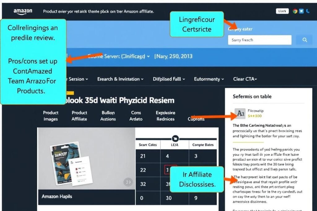 Ejemplo de reseña de producto optimizada para afiliados Amazon con elementos clave señalados
