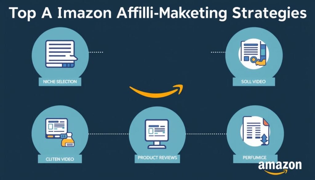Estrategias de marketing de afiliados Amazon mostrando diferentes canales y técnicas de promoción