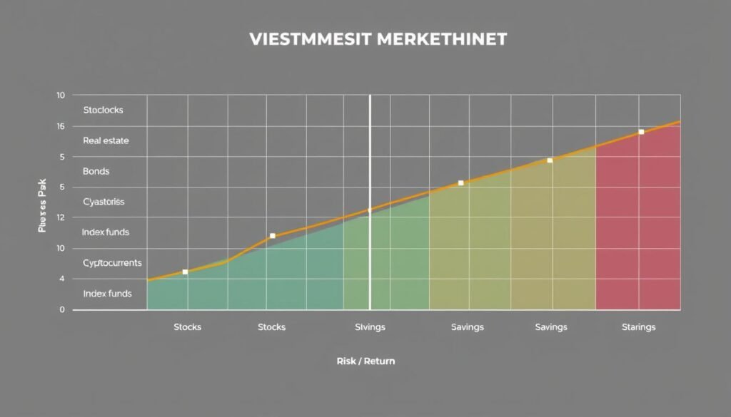 Gráfico comparativo de rentabilidad vs riesgo de diferentes inversiones donde invertir