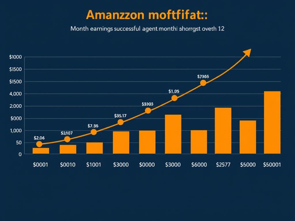 Gráfico de crecimiento de ingresos de un afiliado Amazon exitoso mostrando progresión mensual