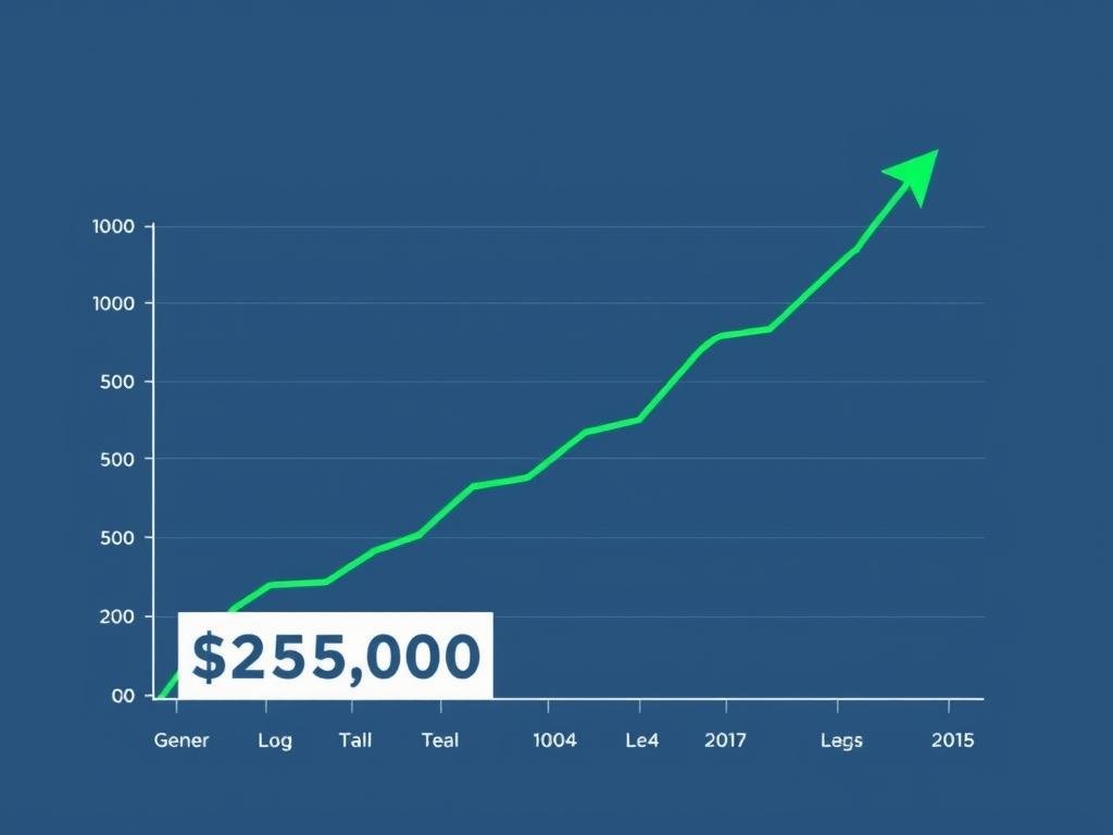 Gráfico de resultados de automatización de Instagram mostrando ingresos de 250.000$ Gráfico de resultados de automatización de Instagram mostrando ingresos de 250.000$
