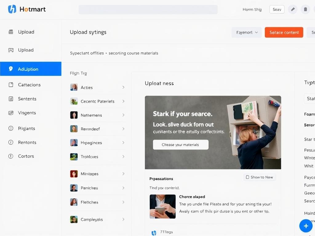 Interfaz de Hotmart mostrando la sección de alojamiento de productos digitales