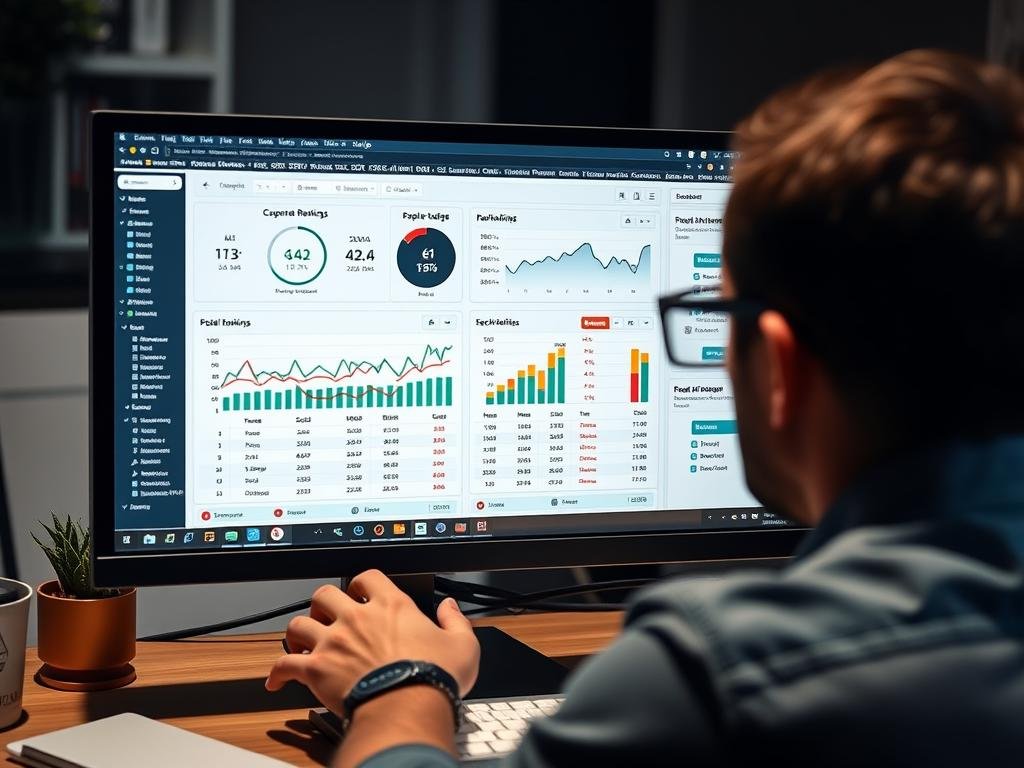 Persona analizando datos de SEO para marketing de afiliados en una computadora
