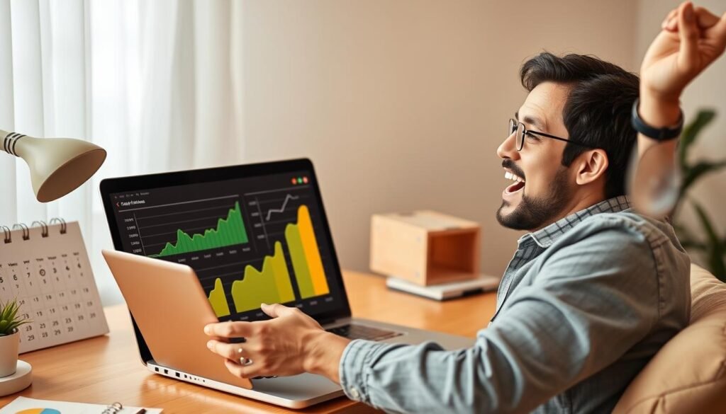 Persona celebrando el éxito de su estrategia de marketing de afiliados