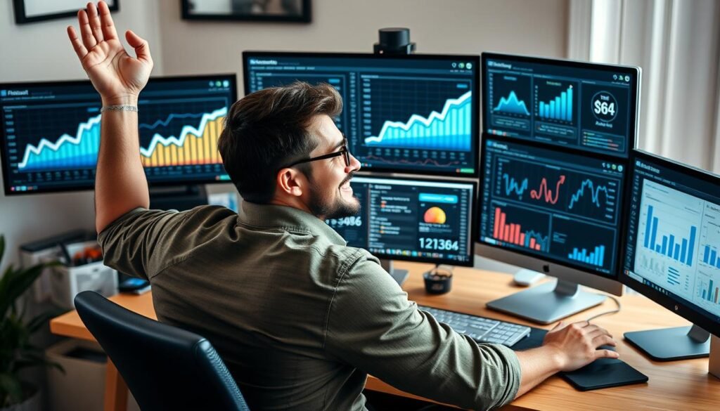 Persona celebrando éxito en marketing de afiliación