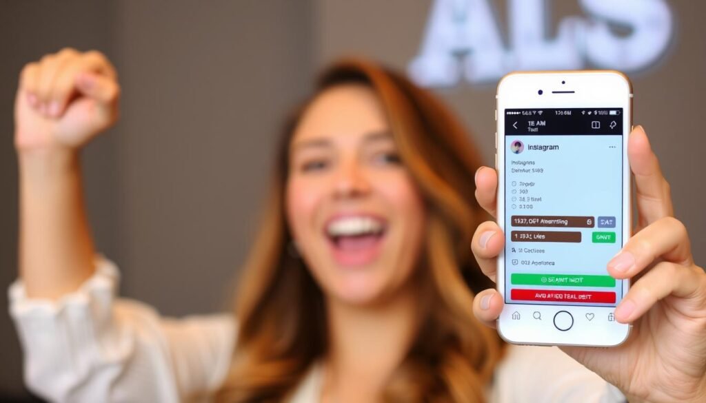 Persona celebrando éxito monetizando Instagram sin ser influencer