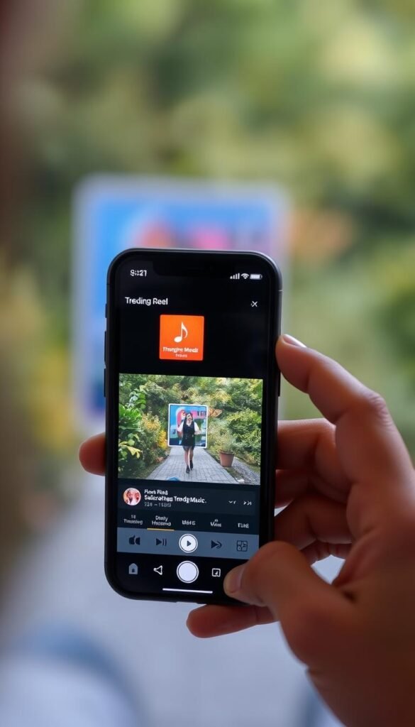 Persona creando un Reel de Instagram con música trending