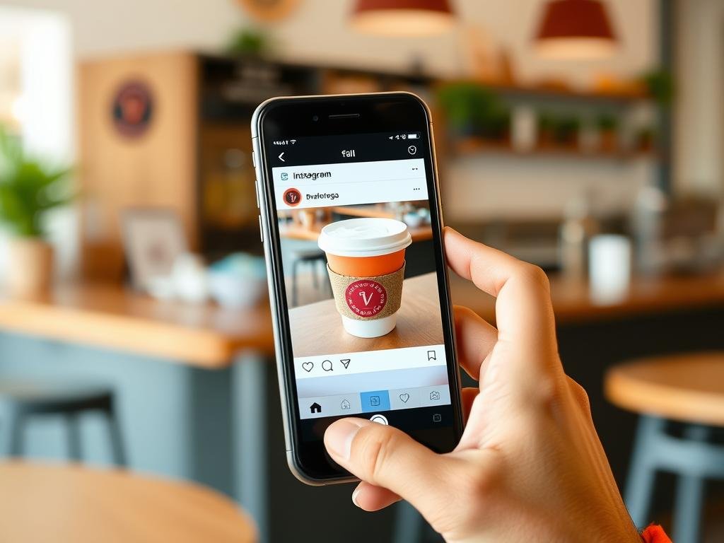 Persona promocionando productos de una cafetería local en Instagram