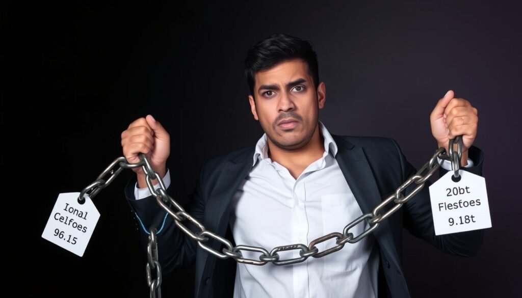 Persona rompiendo cadenas que representan deudas financieras
